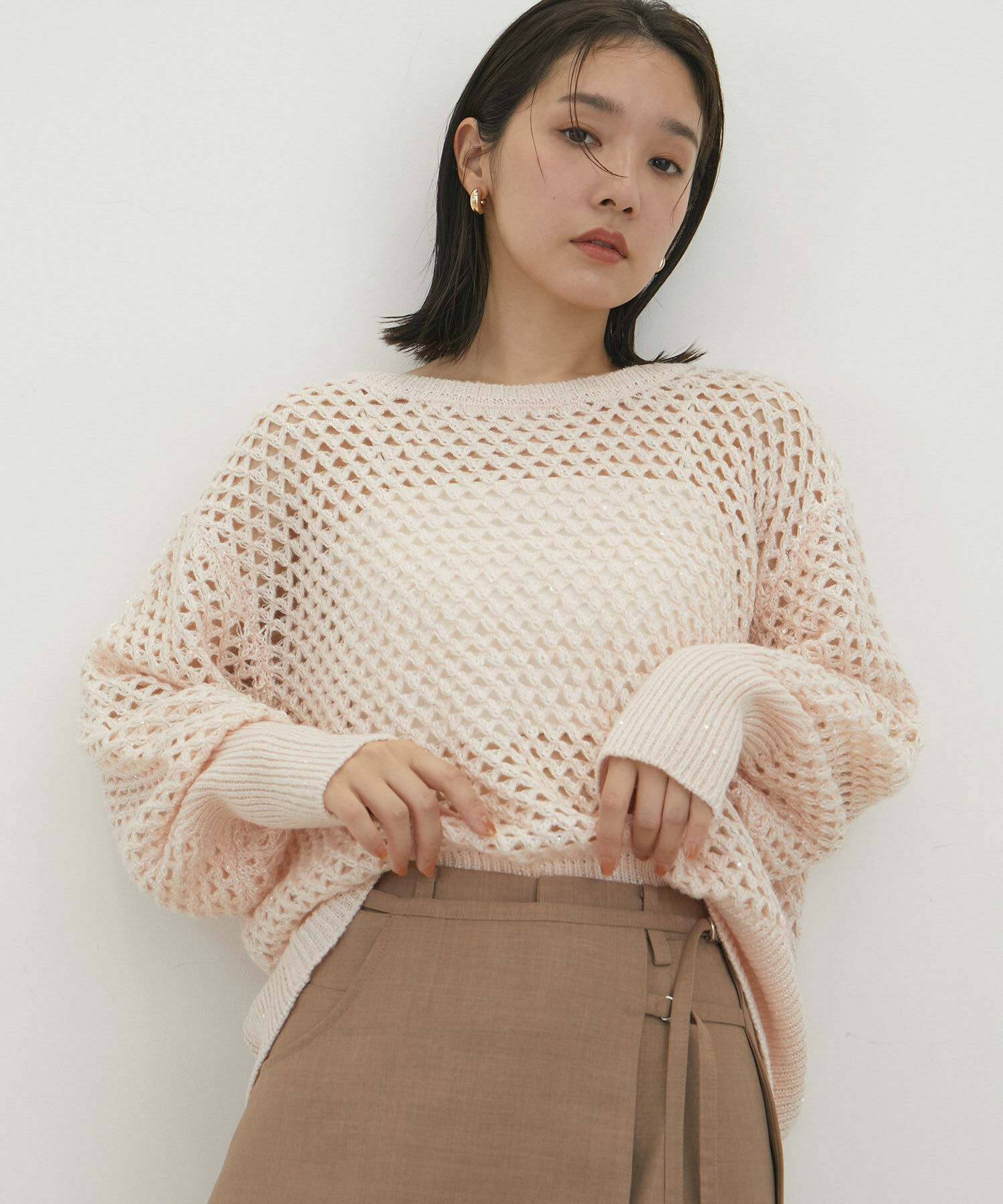 VIS「モヘアライクメッシュスパンコールニットプルオーバー」|ニット・セーター|