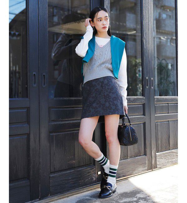 VIS「フラワージャガードタイトミニスカート」|スカート|