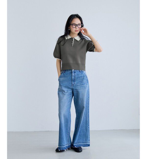 VIS「ダブルカラー半袖ポロニットトップス/イージーケア・WEB限定カラー」|ポロシャツ|