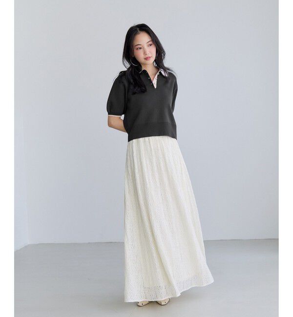 VIS「ダブルカラー半袖ポロニットトップス/イージーケア・WEB限定カラー」|ポロシャツ|