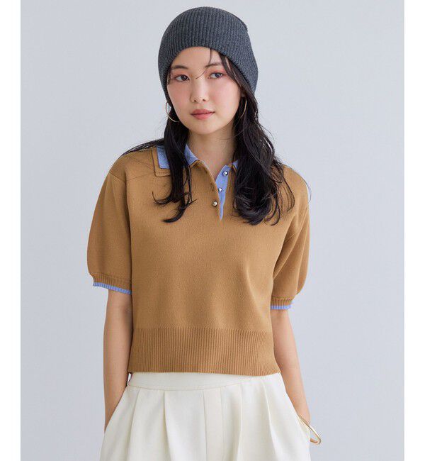 VIS「ダブルカラー半袖ポロニットトップス/イージーケア・WEB限定カラー」|ポロシャツ|