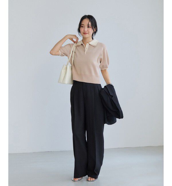 VIS「ダブルカラー半袖ポロニットトップス/イージーケア・WEB限定カラー」|ポロシャツ|