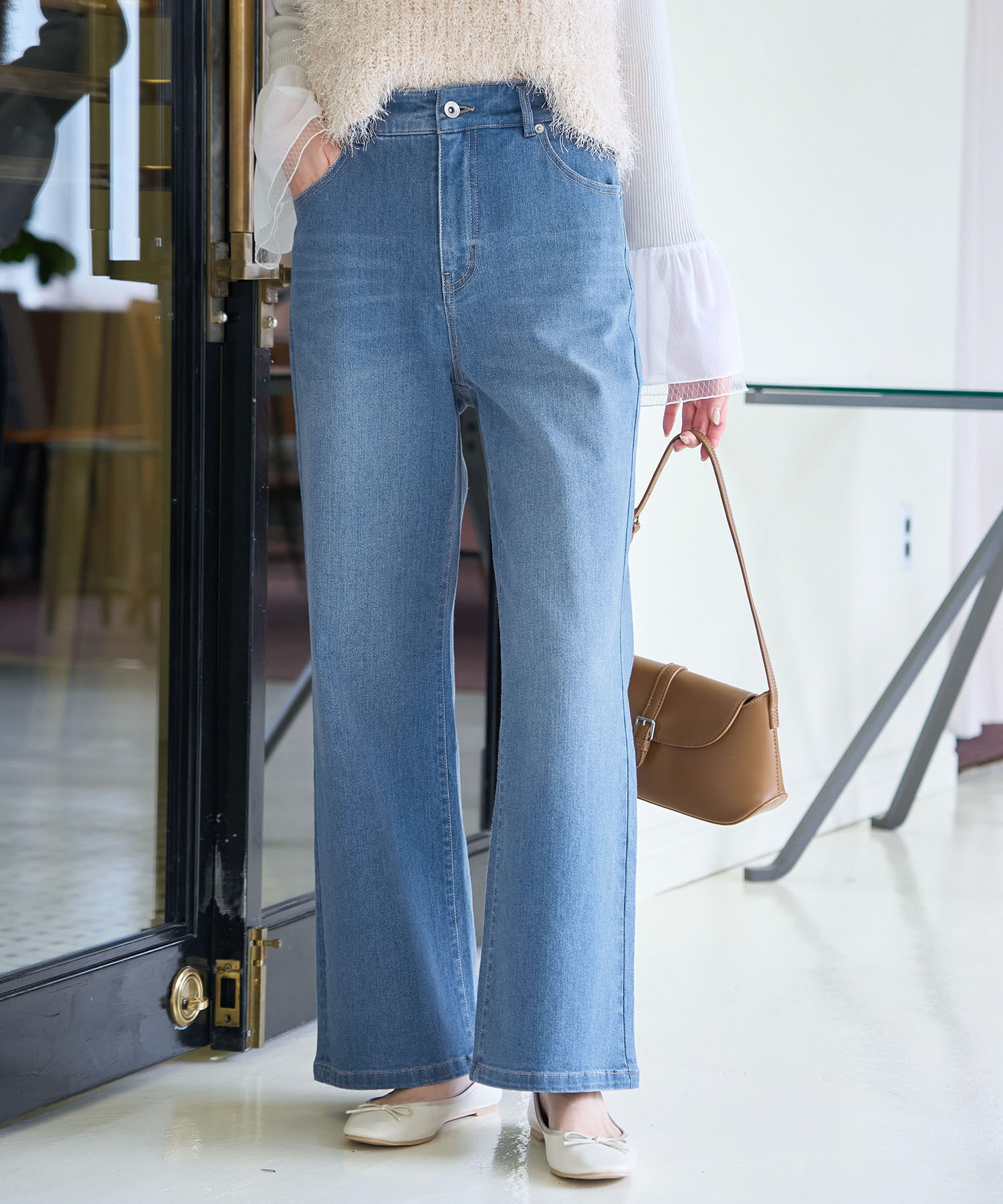 Rope&rsquo;Picnic「【ウエスト革命デニム】ウエストシェイプフレアデニムパンツ/新色追加」|デニム|サックス(48)