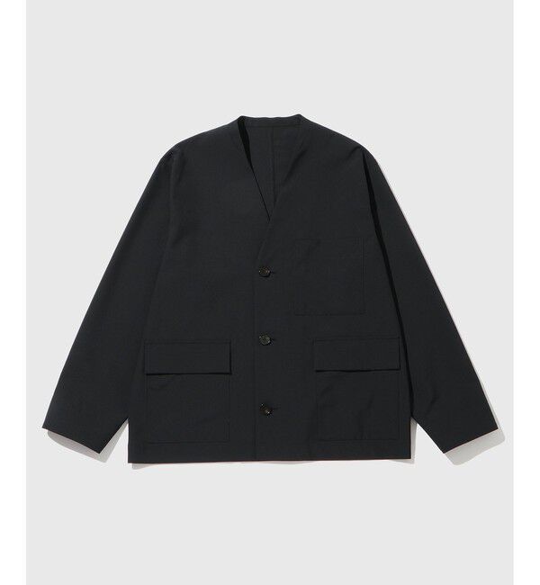 ADAM ET ROPE'「ドライウーステッドノーカラーカーディガン / ロングシーズン着用可能」|カーディガン|ブラック(01)