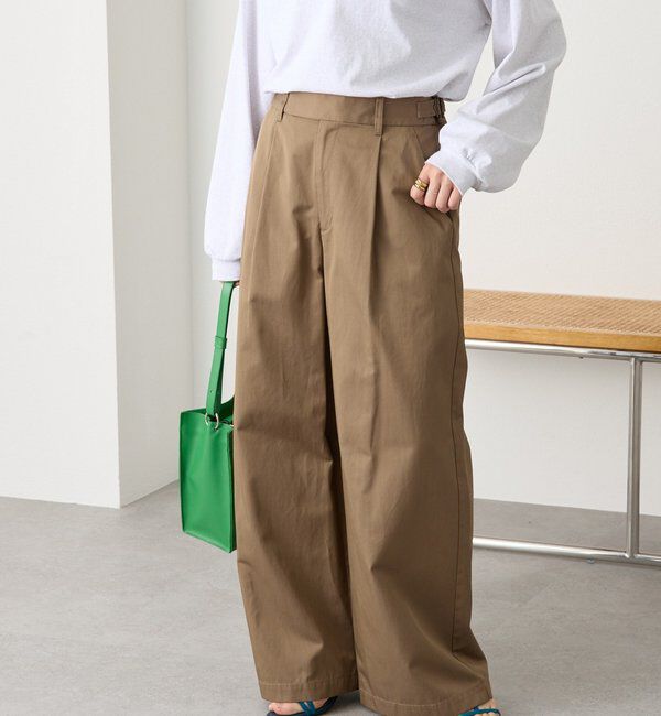  「【A・MONN(アモン)】スムースワイドパンツ」|その他|ブラウン