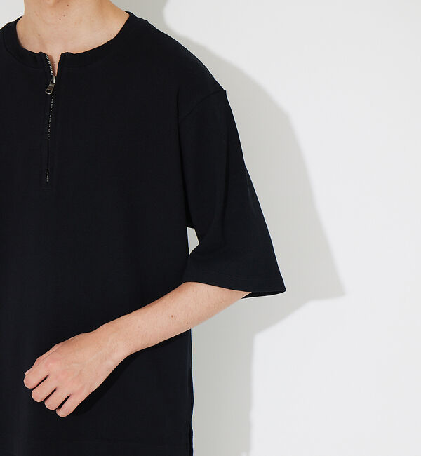 ABAHOUSE「オーガニックコットン ワッフル ハーフジップ 変形 Tシャツ」|Tシャツ・カットソー|