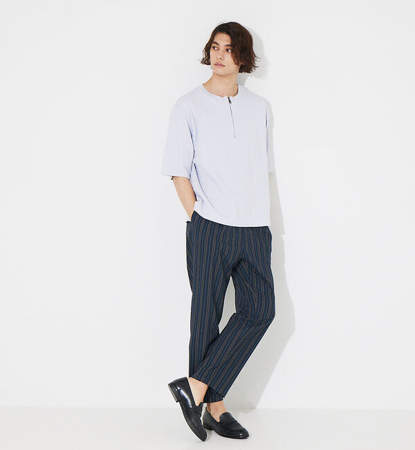 ABAHOUSE「オーガニックコットン ワッフル ハーフジップ 変形 Tシャツ」|Tシャツ・カットソー|