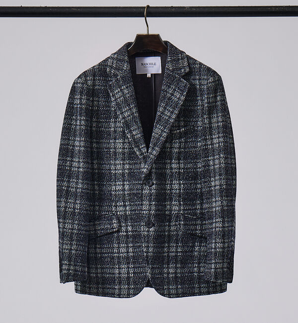 ABAHOUSE「【MASCHILE/セットアップ対応】ニット ボンディング ジャケット」|テーラードジャケット|ブルー系その他1