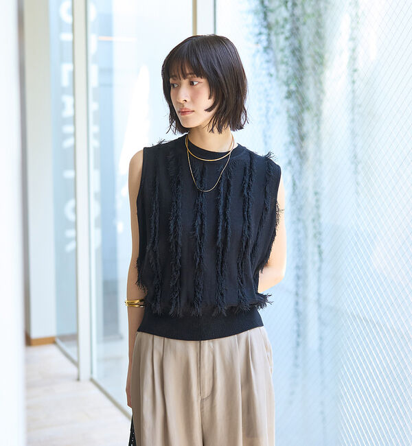 Rouge vif「フリンジニットノースリーブプルオーバー」|ニット・セーター|