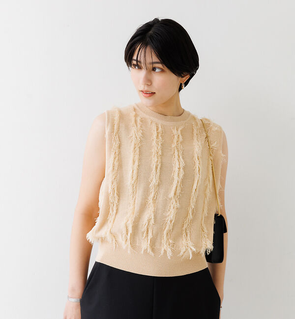 Rouge vif「フリンジニットノースリーブプルオーバー」|ニット・セーター|