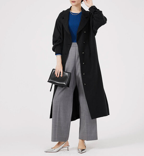 qualite「フロントダブルベルテッドコート」|トレンチコート|ブラック