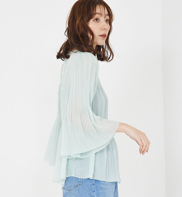 qualite「ランダムプリーツフレアーブラウス」|シャツ・ブラウス|セージグリーン