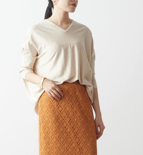 Liesse「綿シルクVネックビッグドルマンニット」|ニット・セーター|