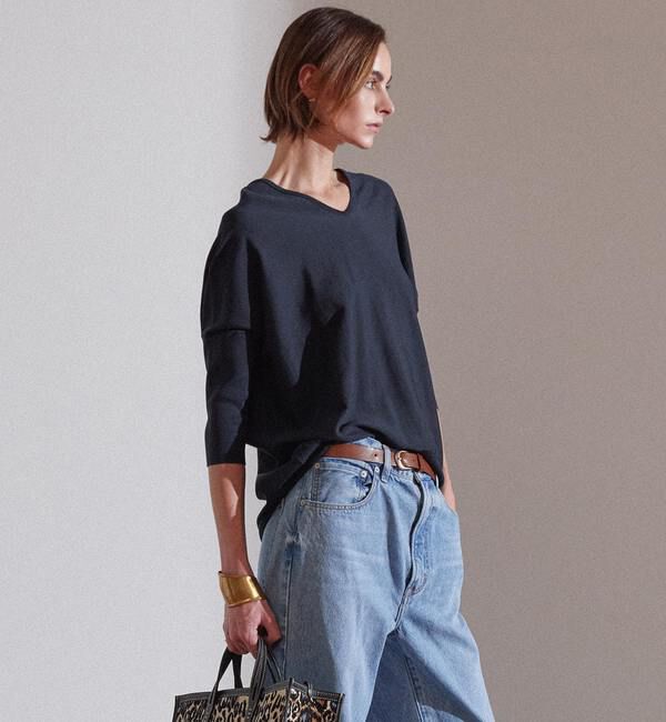 Liesse「綿シルクVネックビッグドルマンニット」|ニット・セーター|ネイビー