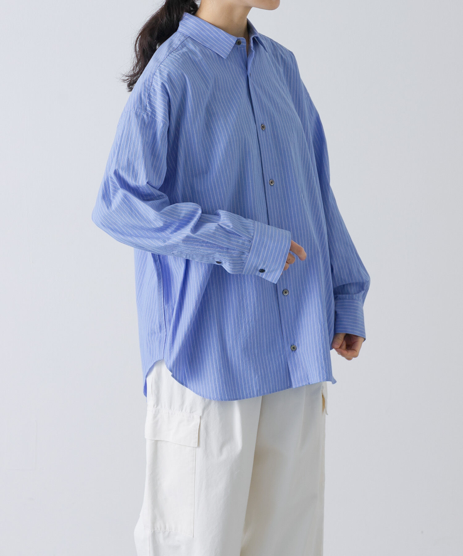 かぐれ「ハイツイストコットンレギュラーシャツ」|シャツ・ブラウス|ブルー