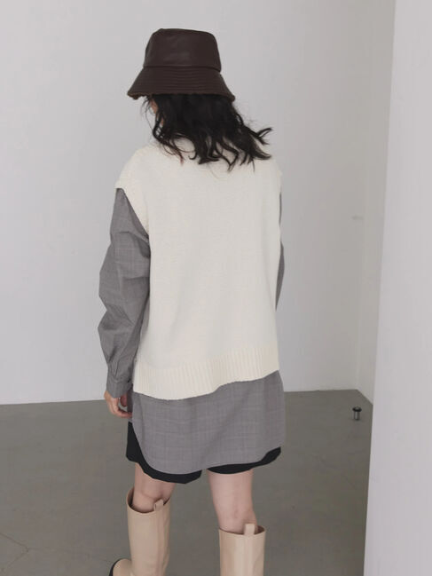  「SET ケーブルニットベスト+シャツチュニック」|ニット・セーター|