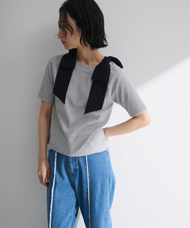 Green Parks「・swing by ショルダーリボンリブカットソー」|Tシャツ・カットソー|