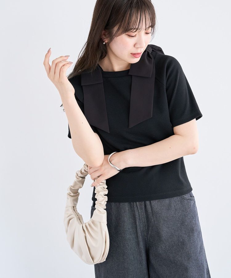 Green Parks「・swing by ショルダーリボンリブカットソー」|Tシャツ・カットソー|