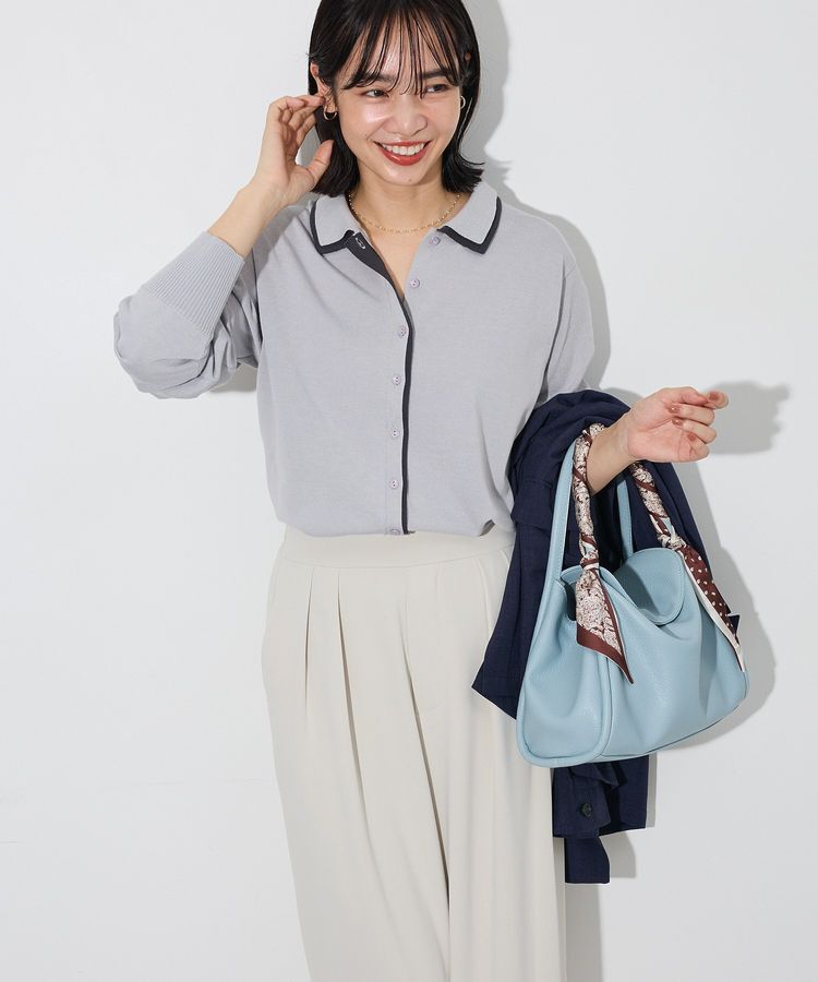 Green Parks「ここちニット衿付き配色プルオーバー」|ニット・セーター|Gray