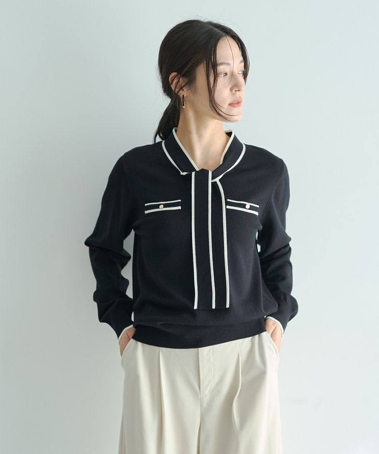 YECCA VECCA「配色ボウタイニット」|ニット・セーター|Black