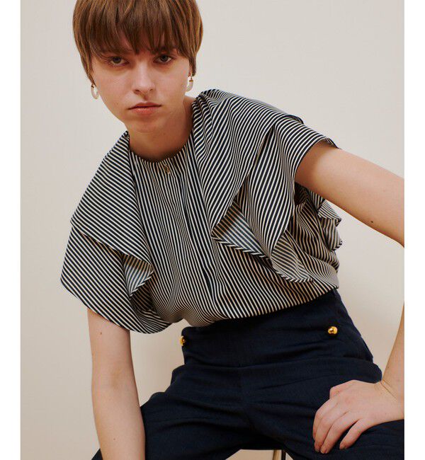 allureville「レイヤーラッフルスリーブブラウス」|シャツ・ブラウス|ネイビー