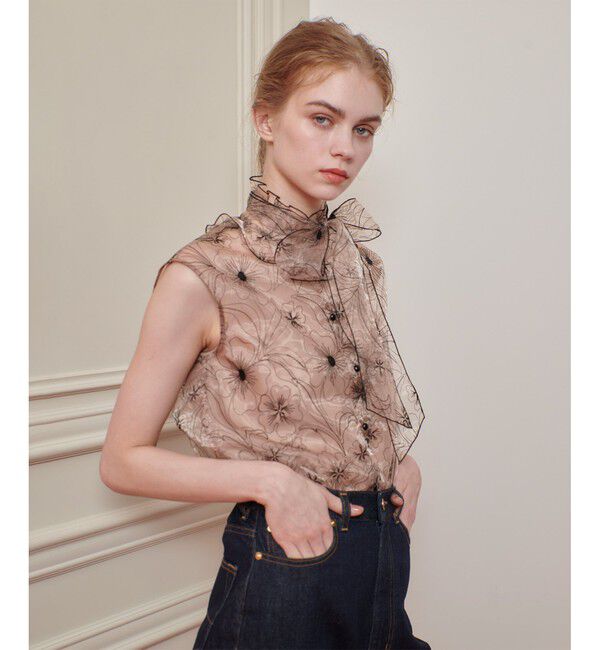 LOULOU WILLOUGHBY「【LOULOU WILLOUGHBY】オーガンジーフラワー刺繍ブラウス」|シャツ・ブラウス|ベージュ