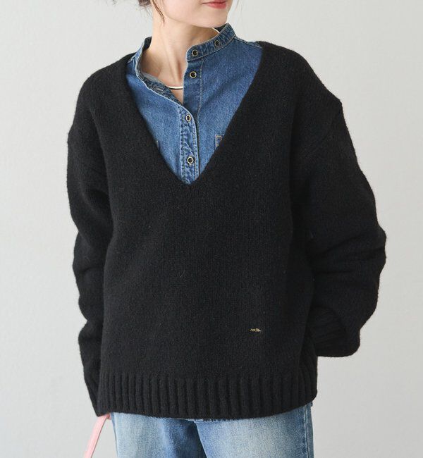  「アルパカ混深Vネックニットプルオーバー」|キャミソール|ブラック