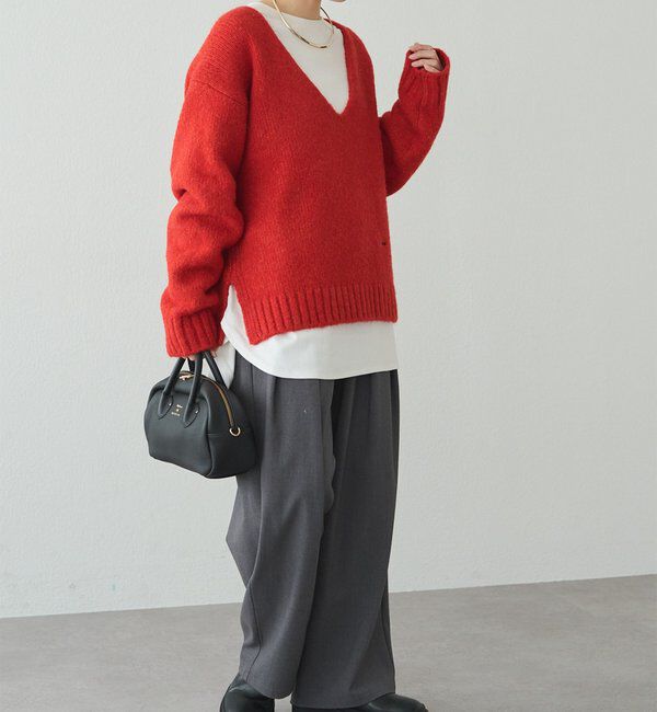  「アルパカ混深Vネックニットプルオーバー」|キャミソール|