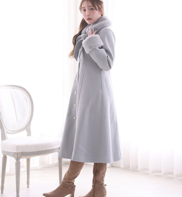  「【サイズ展開あり】襟/袖ファーマルチリボンロングコート」|その他|