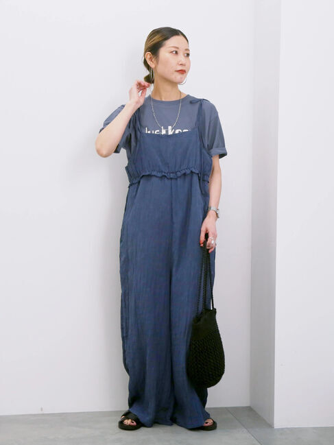 Samansa Mos2 blue「【接触冷感】ロゴプリントTシャツ」|Tシャツ・カットソー|