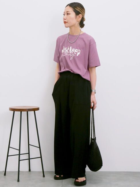 Samansa Mos2 blue「【接触冷感】ロゴプリントTシャツ」|Tシャツ・カットソー|