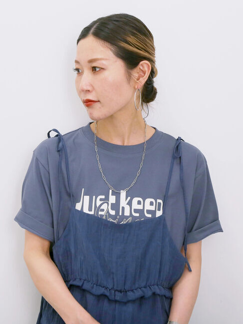 Samansa Mos2 blue「【接触冷感】ロゴプリントTシャツ」|Tシャツ・カットソー|ブルー
