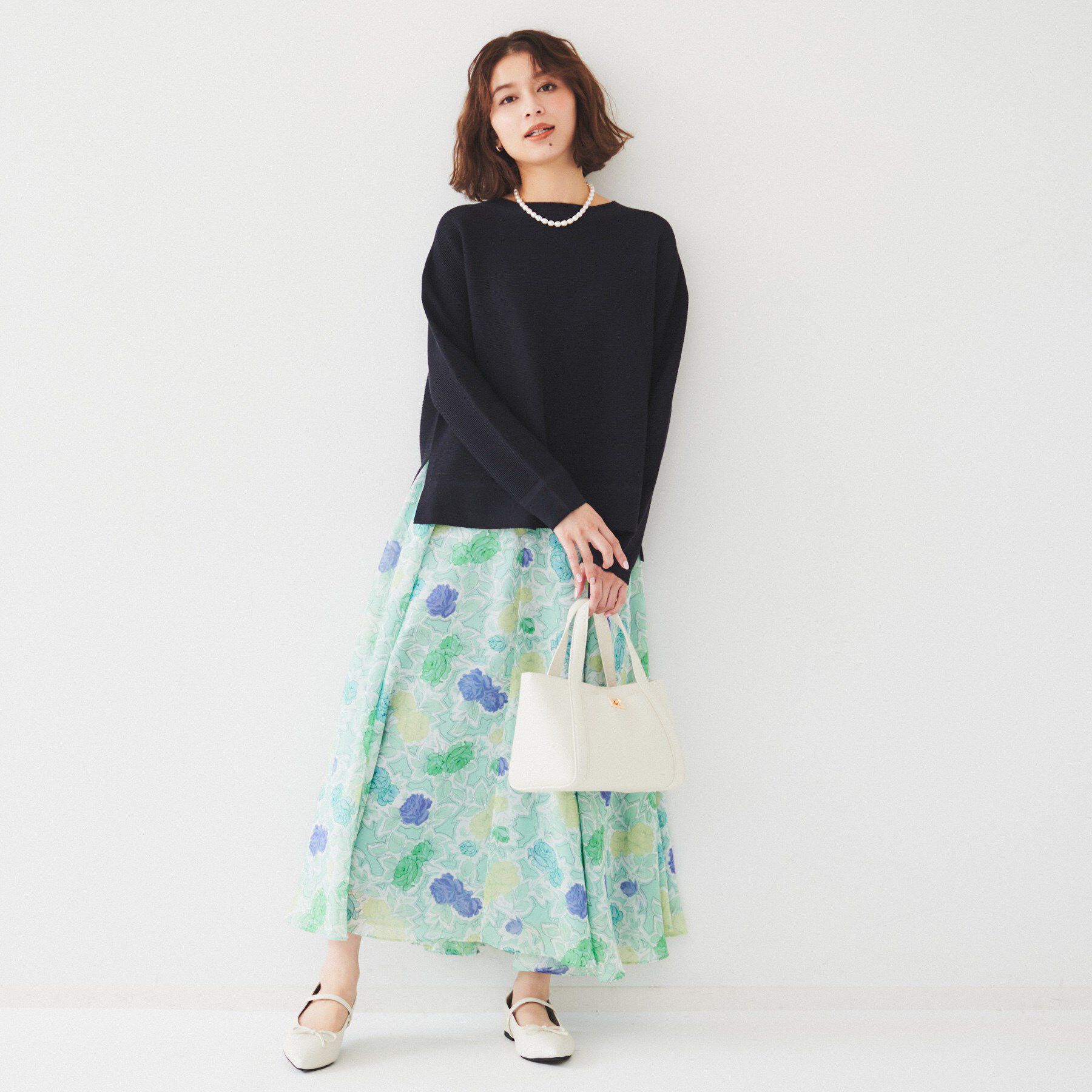 UNTITLED「【体型カバー/春素材】コットン混 ガーターニット」|ニット・セーター|