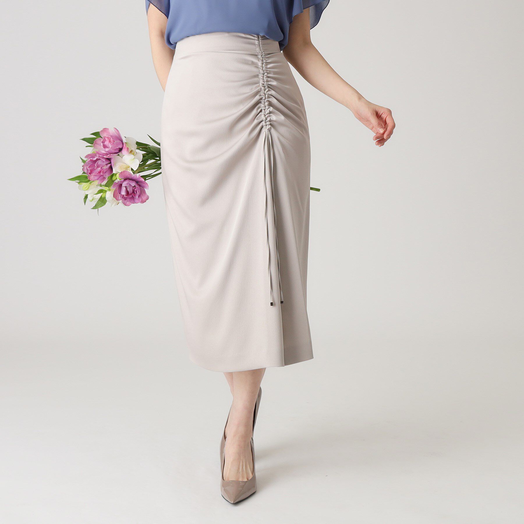 COUP DE CHANCE「【洗える／日本製】ドロストデザイン ナロータイトスカート」|スカート|ライトグレー(011