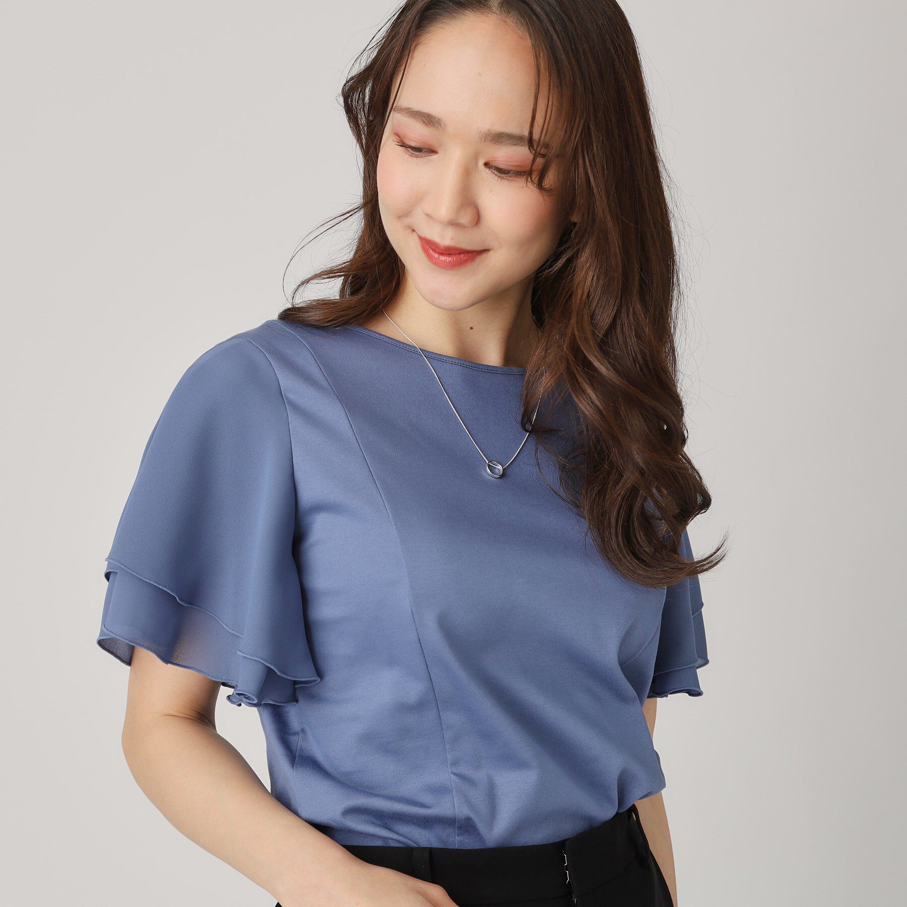 COUP DE CHANCE「【洗える／日本製】異素材組合せのジャージートップス」|Tシャツ・カットソー|ブルー(093)