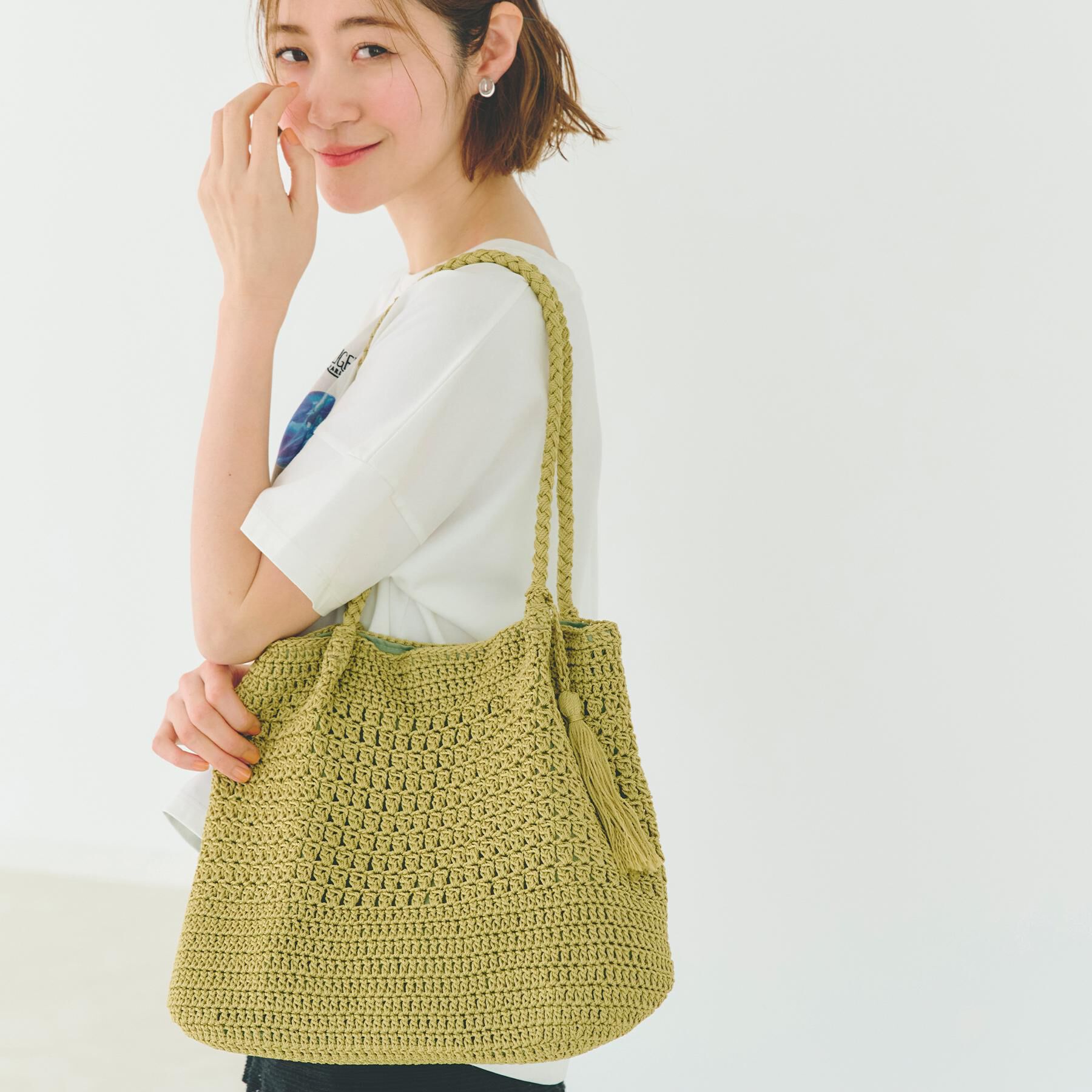 grove「タッセルレーヨントート」|トートバッグ|グリーン(025)