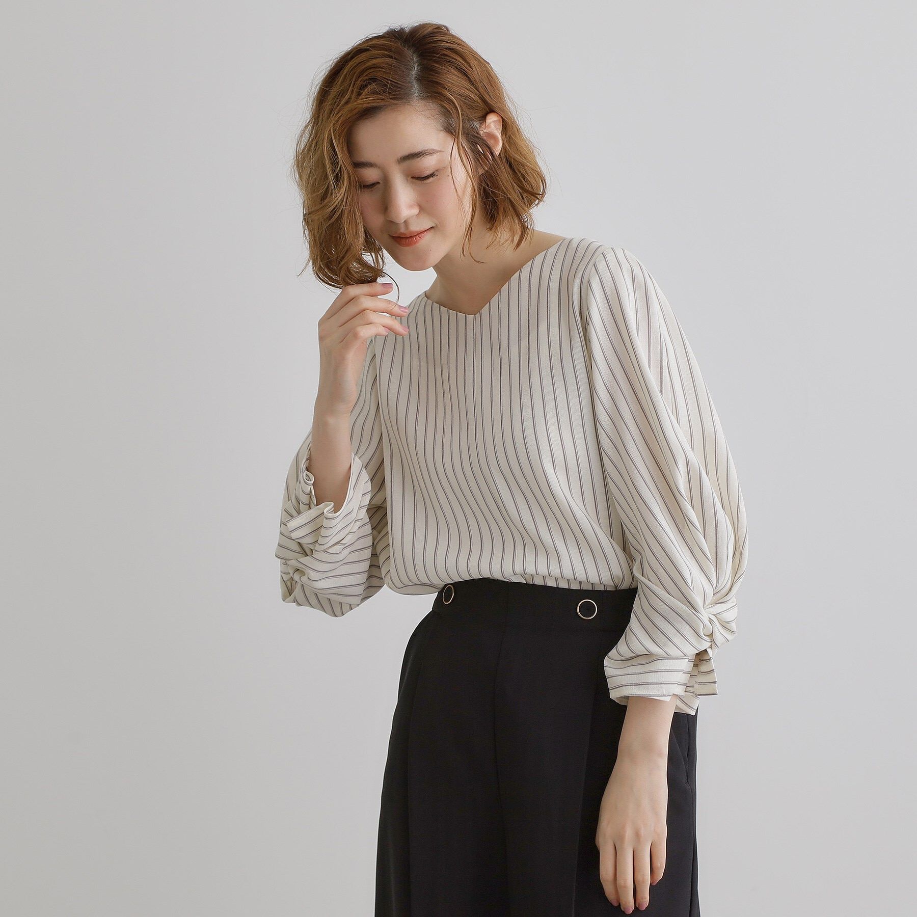 grove「【毎日着たい】麻調メッシュ袖コンシャスブラウス」|シャツ・ブラウス|