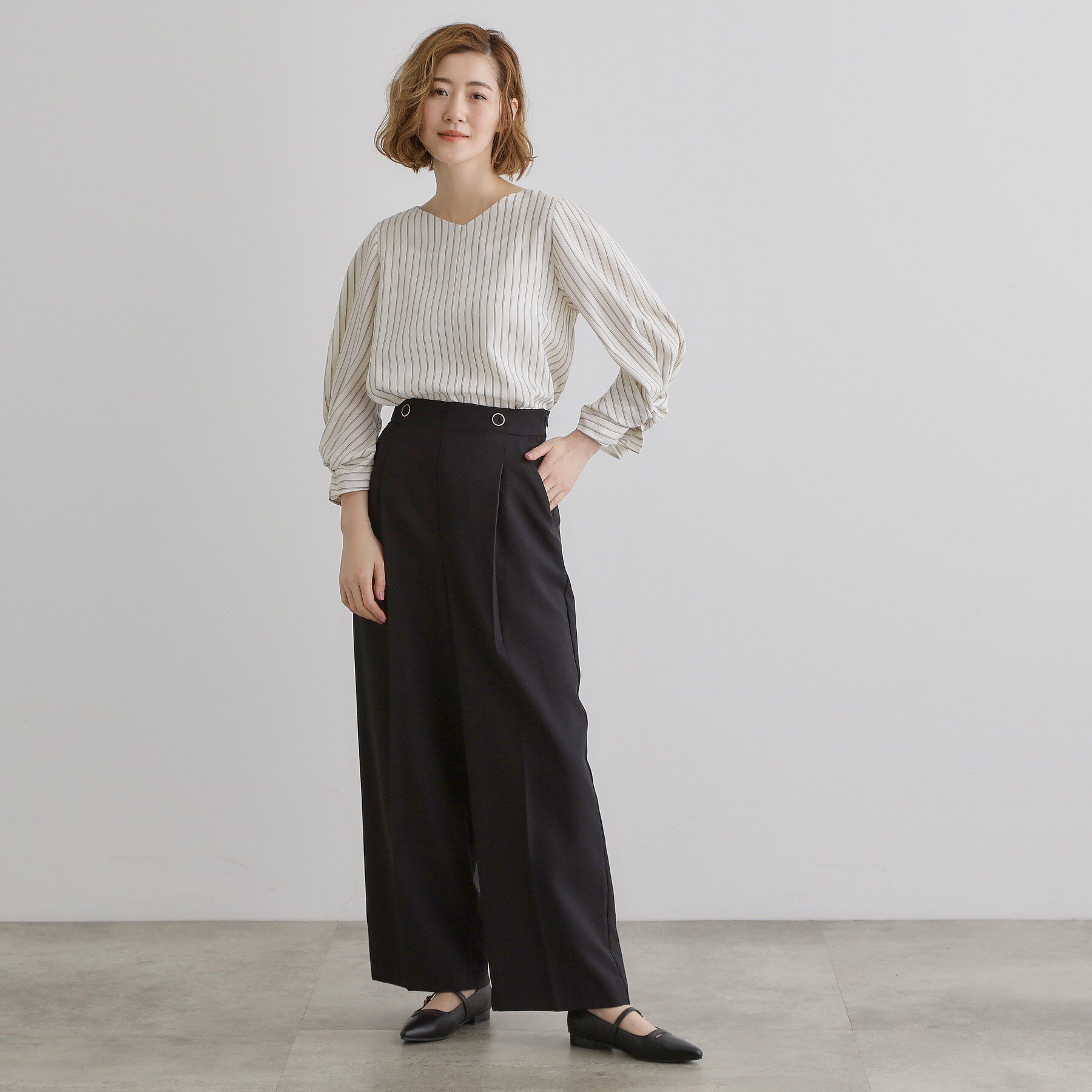 grove「【毎日着たい】麻調メッシュ袖コンシャスブラウス」|シャツ・ブラウス|