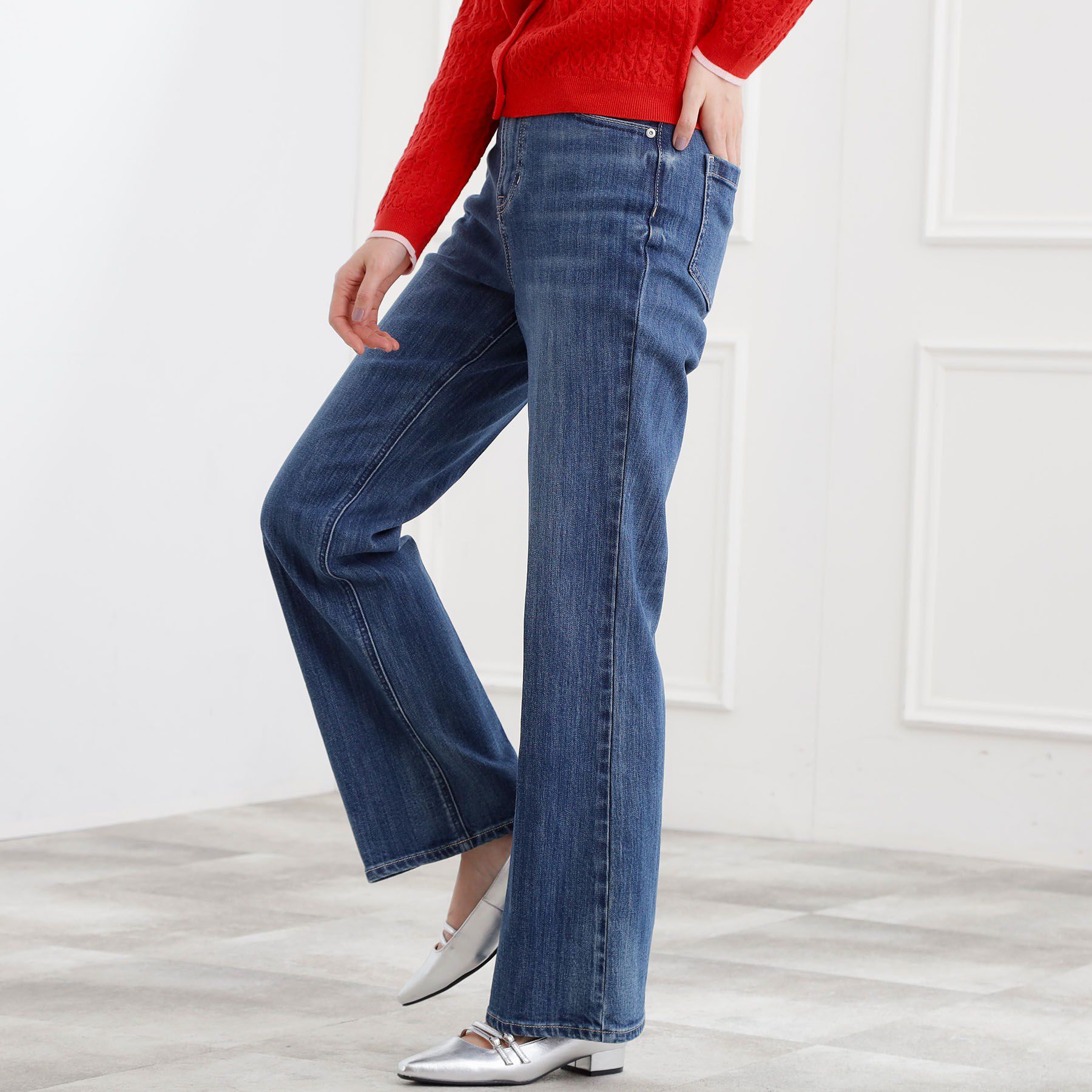 grove「【選べる着丈】美シルエットデニムソフトフレアーパンツ」|デニム|ブルー(093)