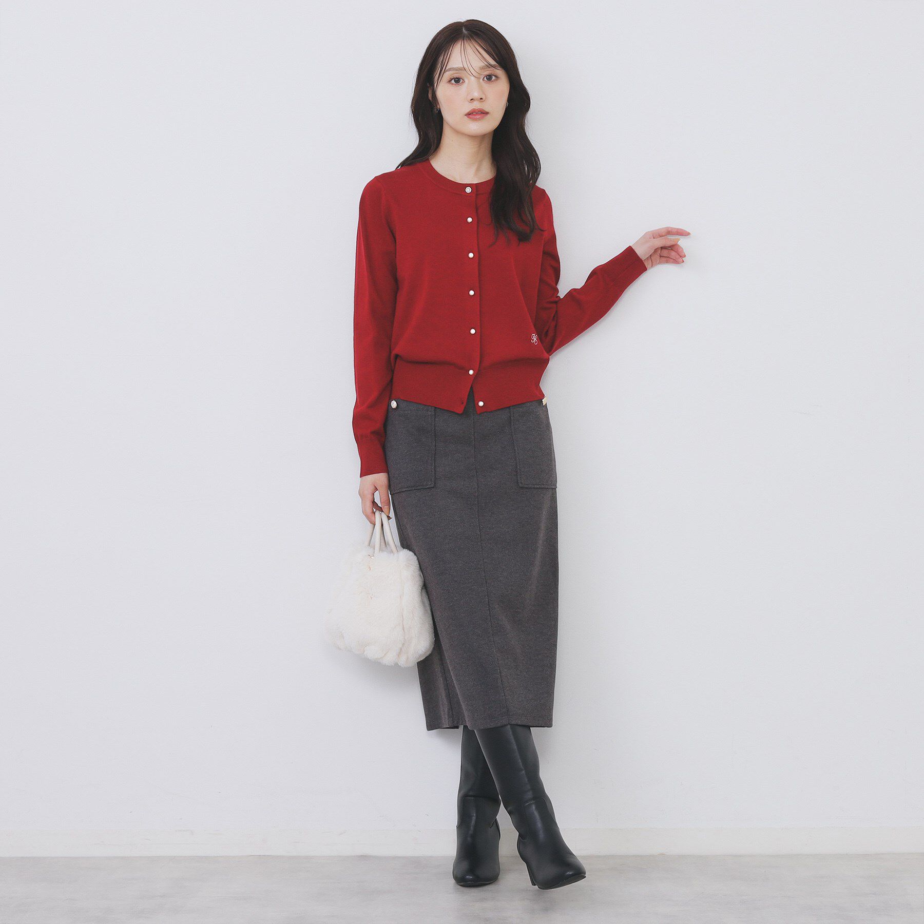 index「ビジュークルーネックカーディガン【洗濯機OK】」|カーディガン|