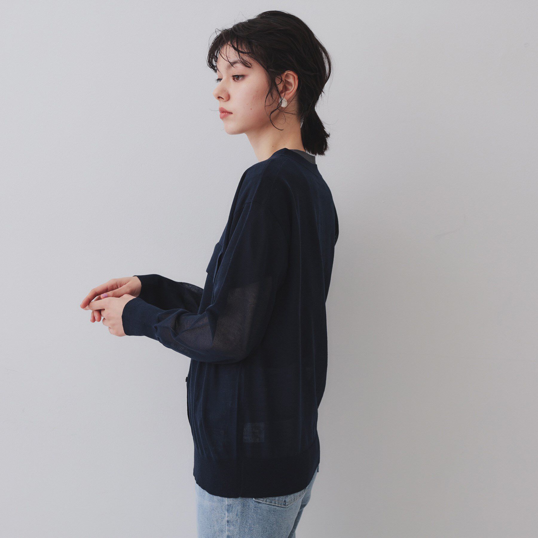 OPAQUE.CLIP「ポケットシアーニットカーディガン【洗濯機洗い可】」|カーディガン|