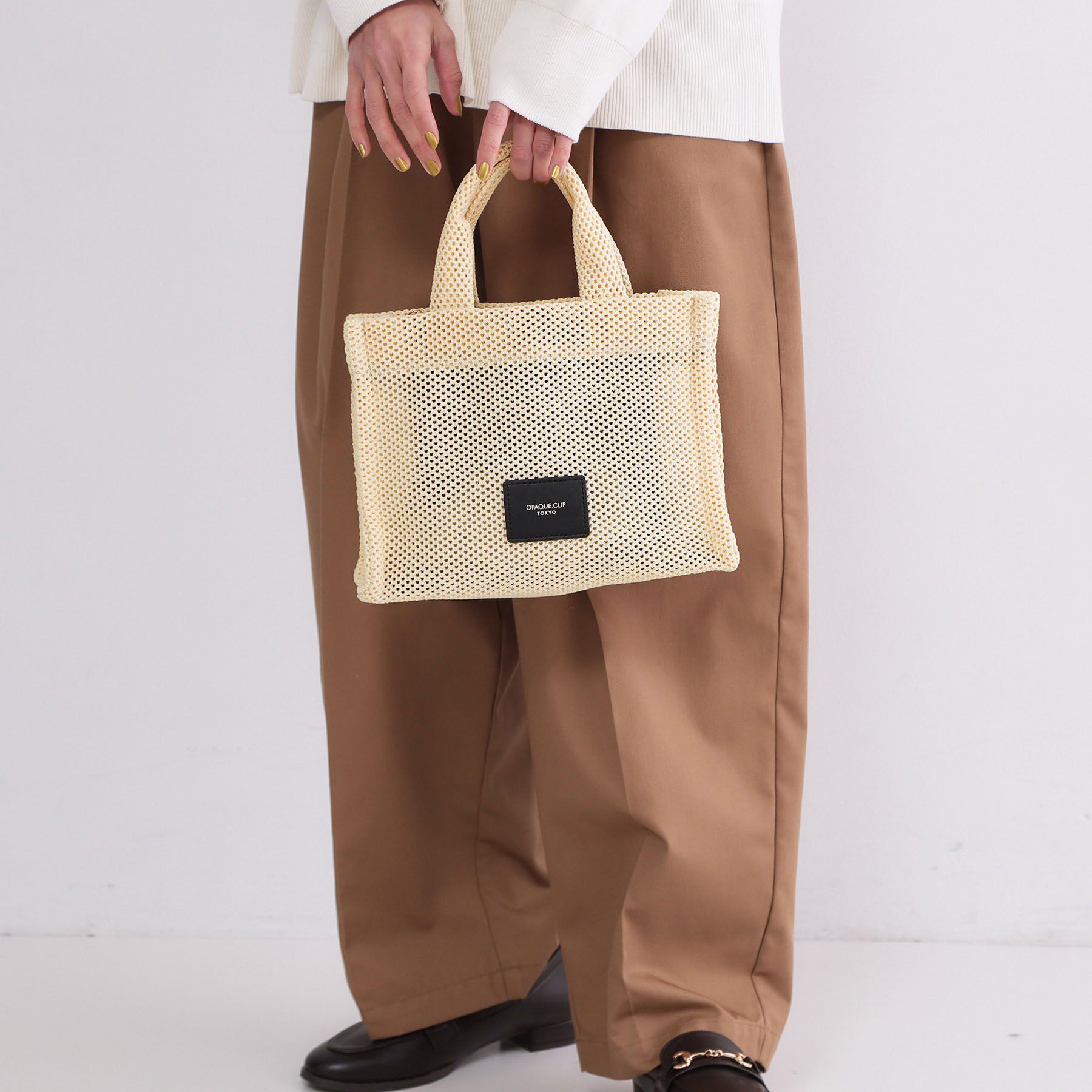 OPAQUE.CLIP「メッシュスクエアミドルトートバッグ【2WAY】」|トートバッグ|アイボリー(004)