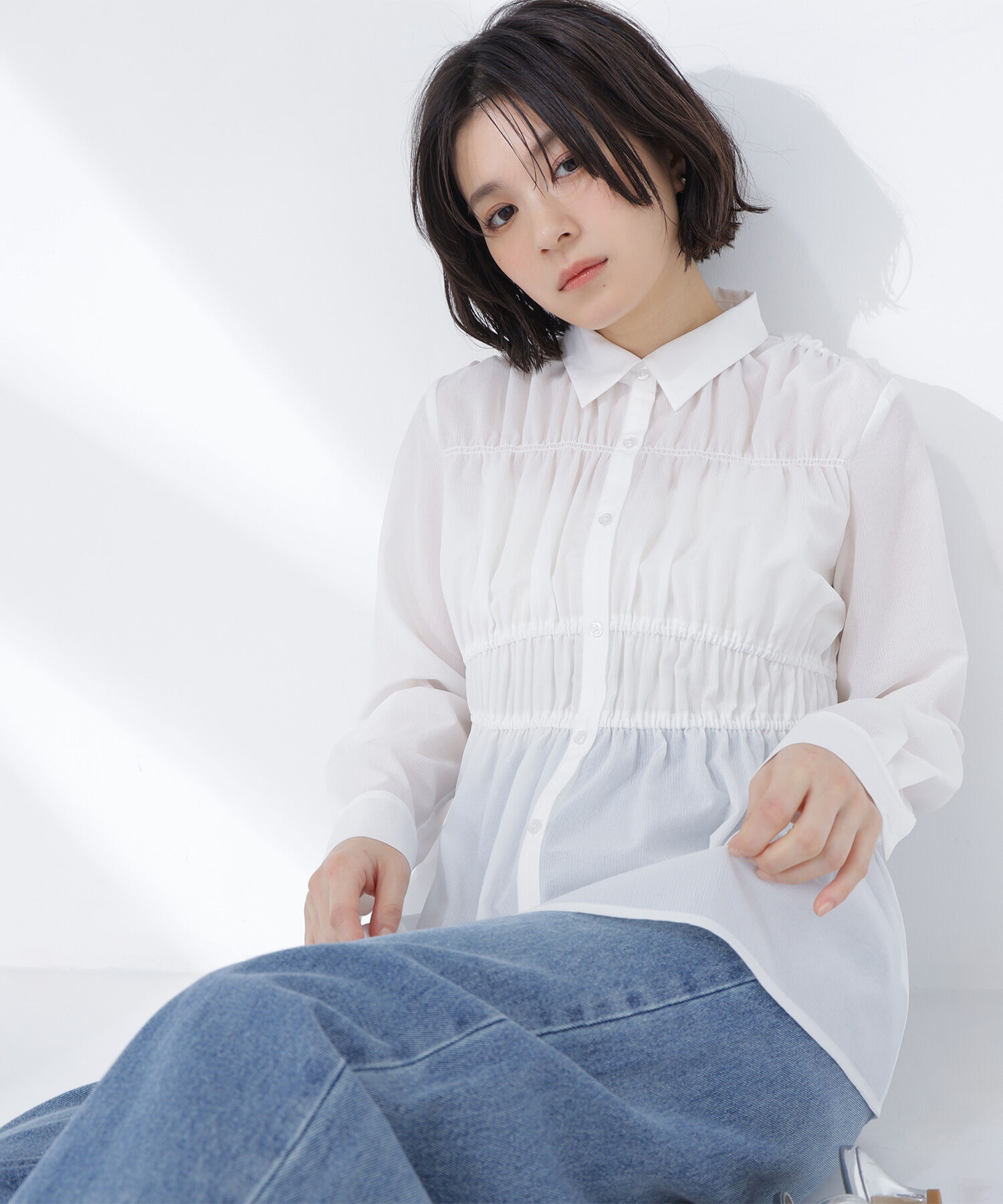  「シャーリングペプラムシャツ」|シャツ・ブラウス|オフホワイト1