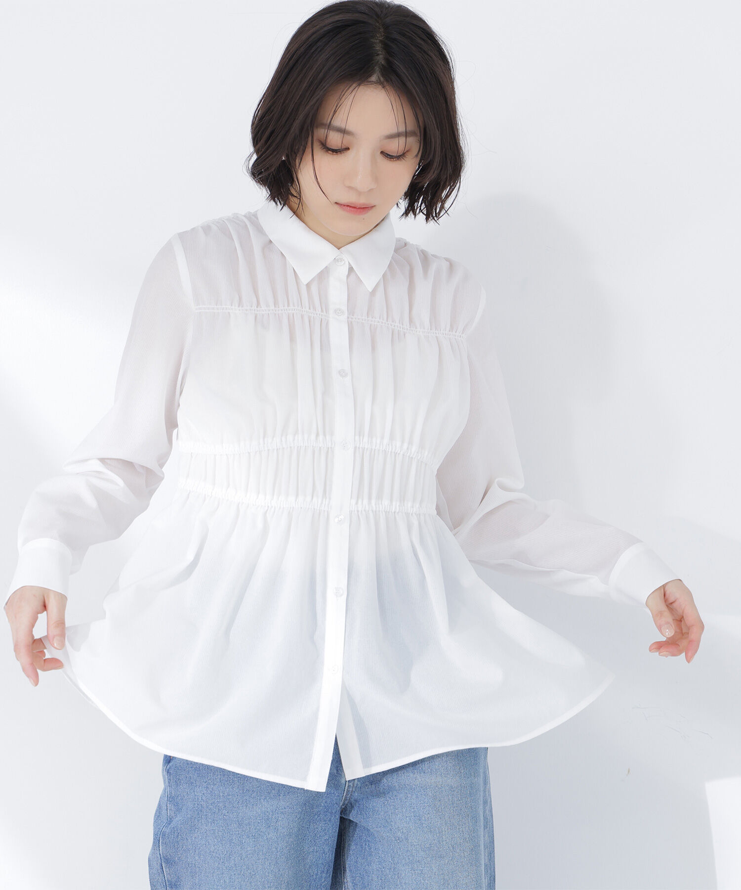  「シャーリングペプラムシャツ」|シャツ・ブラウス|