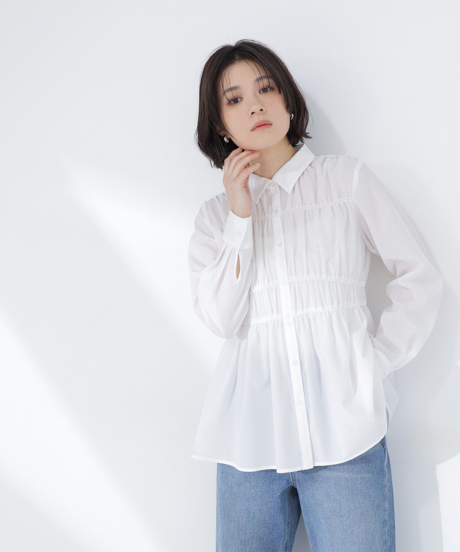  「シャーリングペプラムシャツ」|シャツ・ブラウス|