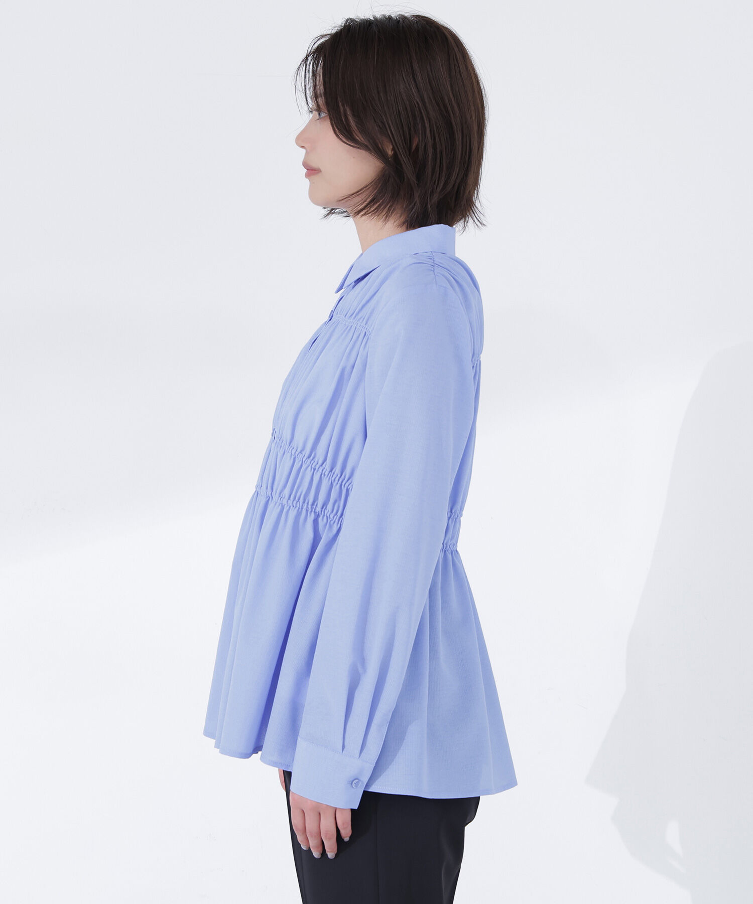  「シャーリングペプラムシャツ」|シャツ・ブラウス|