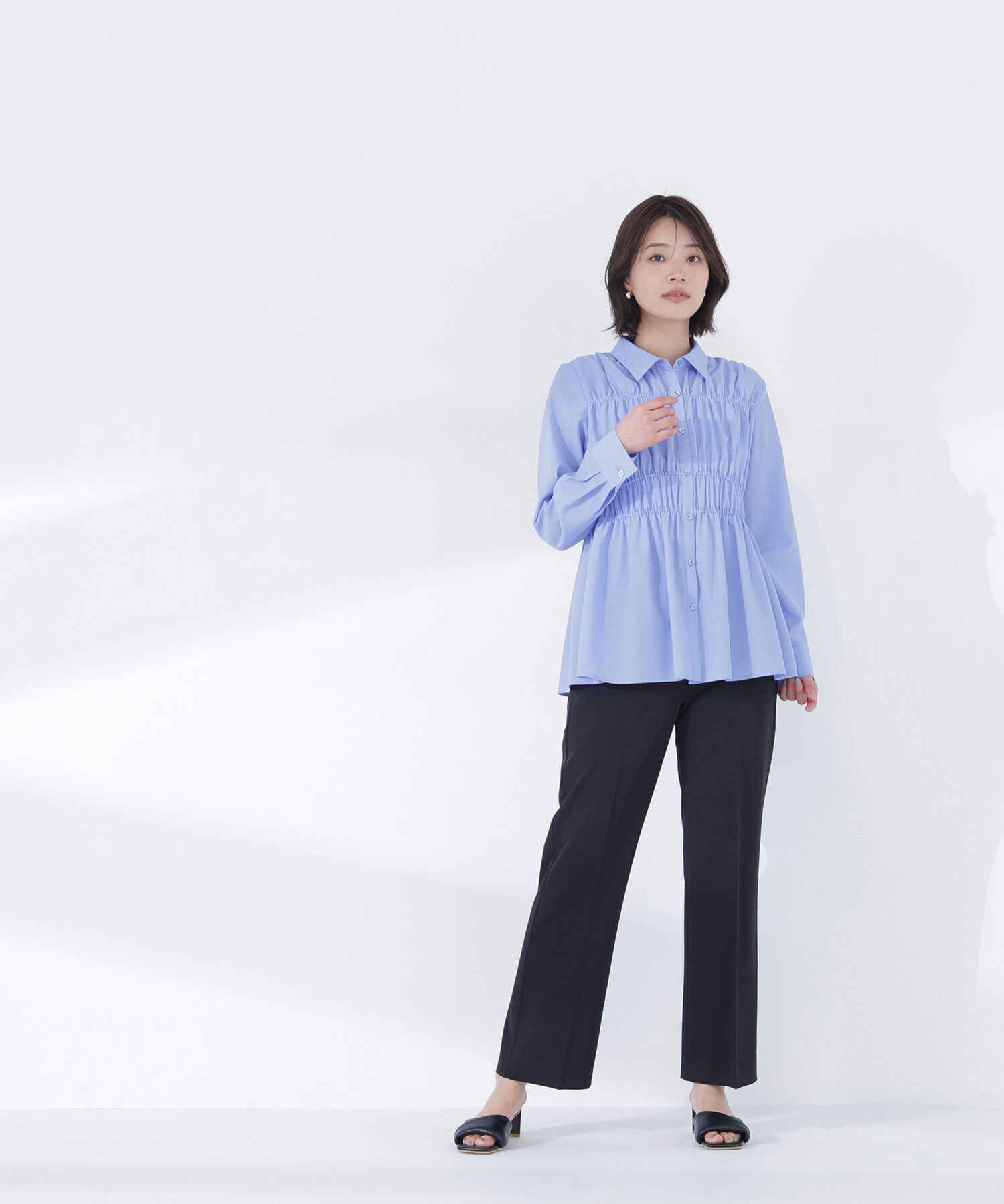  「シャーリングペプラムシャツ」|シャツ・ブラウス|