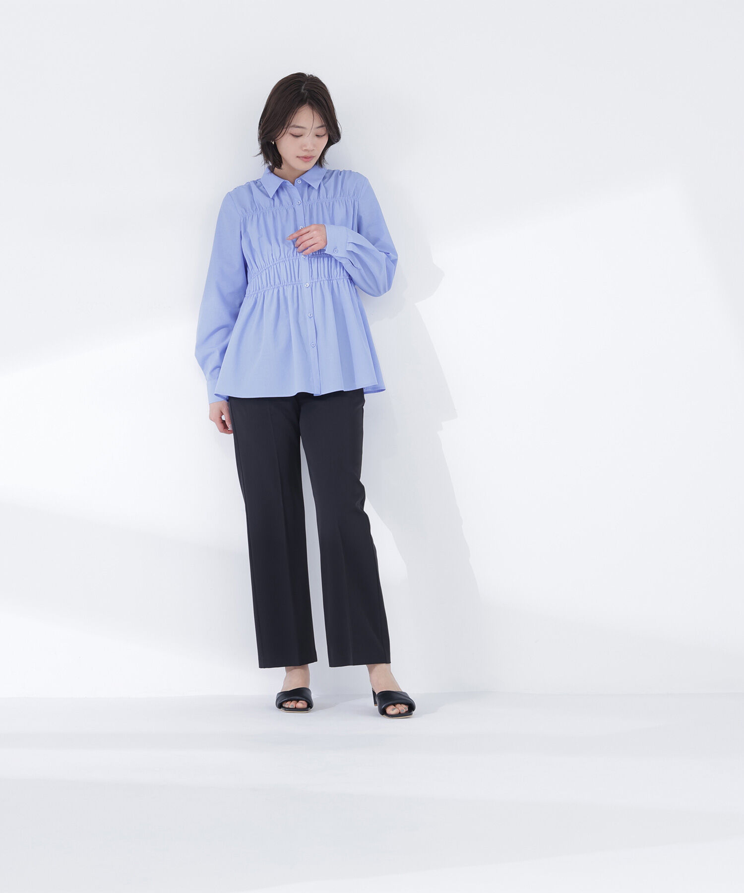  「シャーリングペプラムシャツ」|シャツ・ブラウス|
