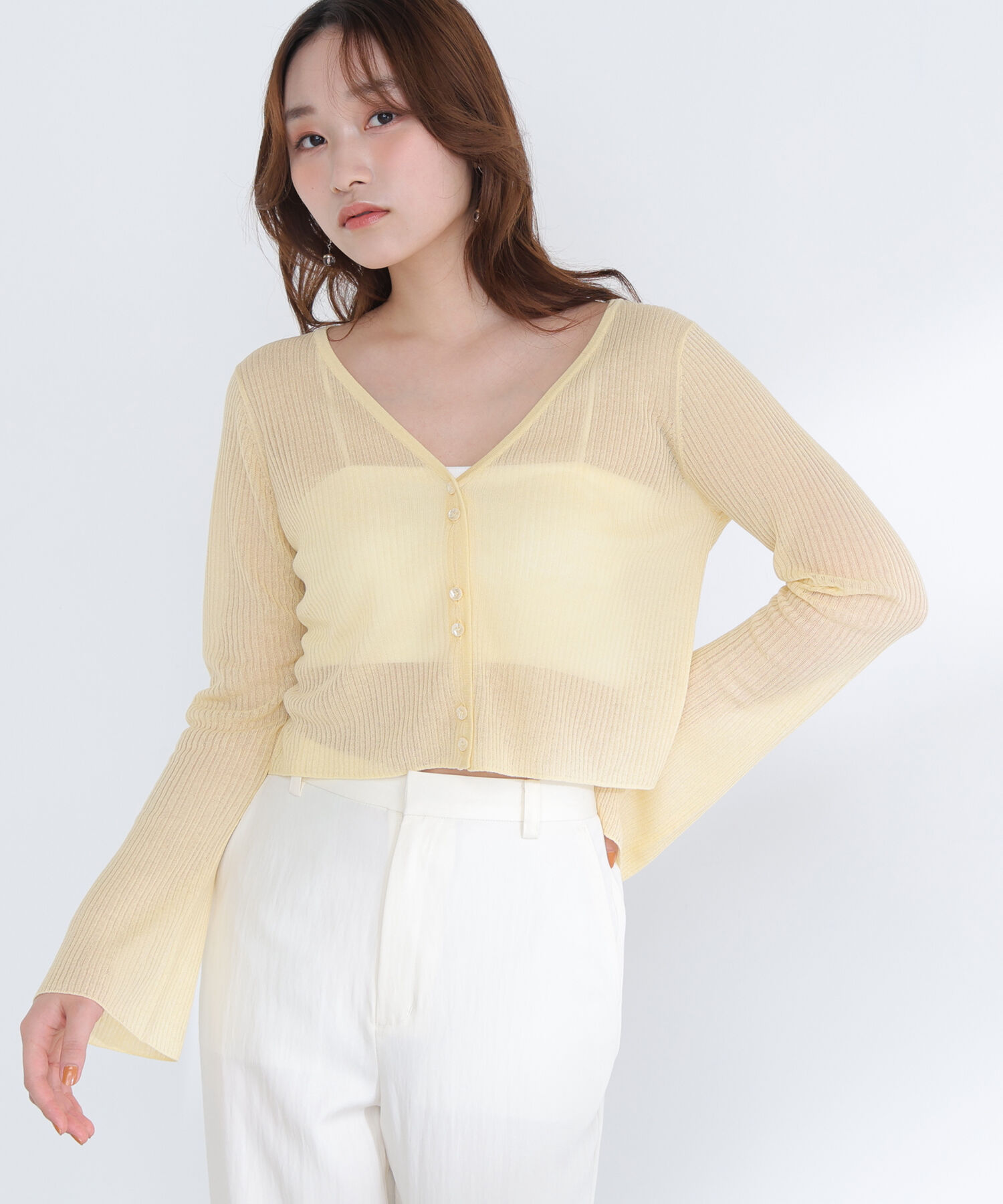  「シアーリブクロップドカーディガン」|ニット・セーター|