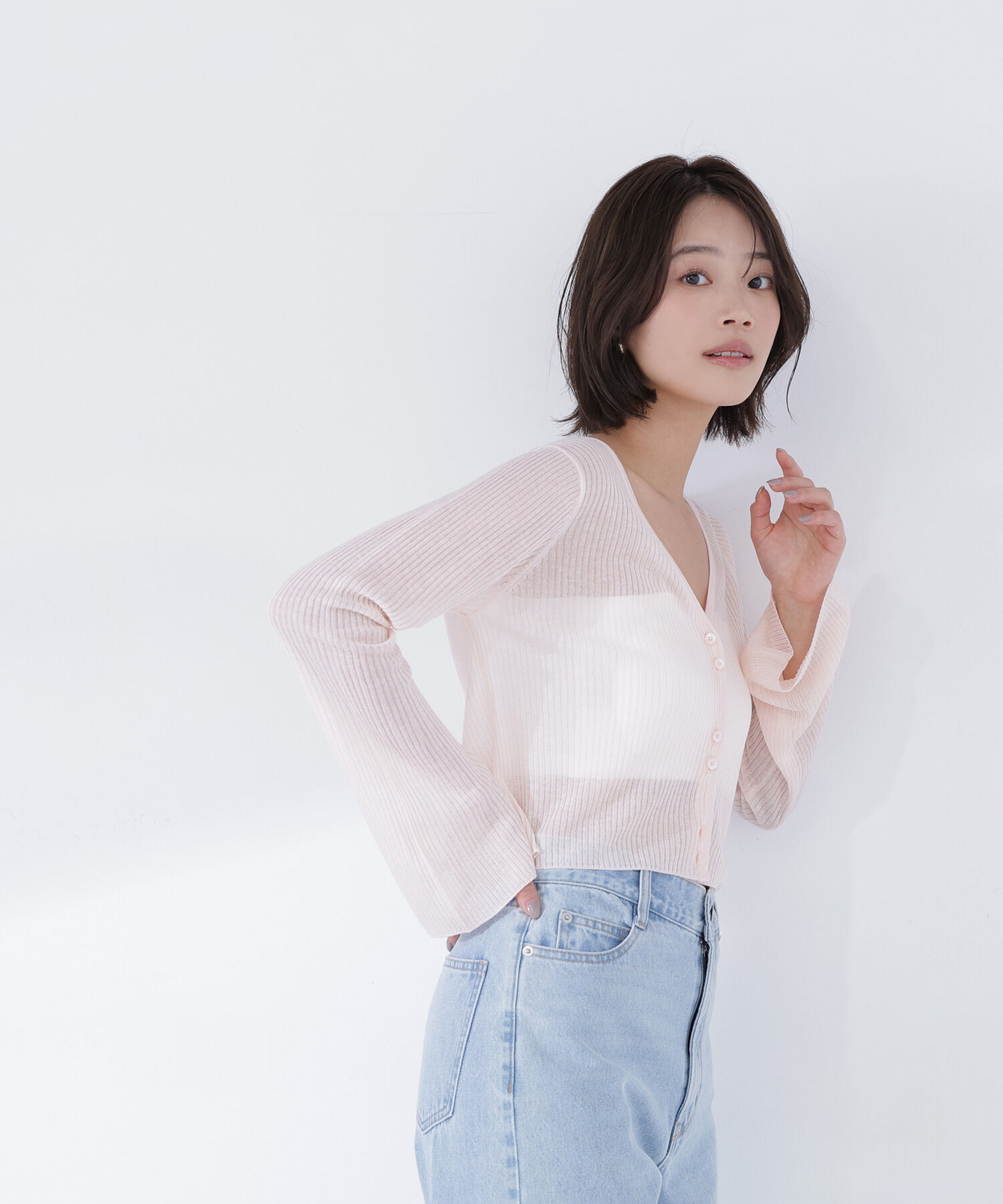  「シアーリブクロップドカーディガン」|ニット・セーター|ニュアンスピ